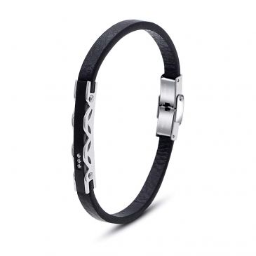 black-leather-sparkling-worked-silver-bar-plate-bracelet