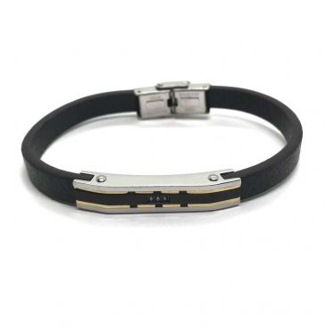 black-leather-sparkling-worked-gold-line-bar-plate-bracelet