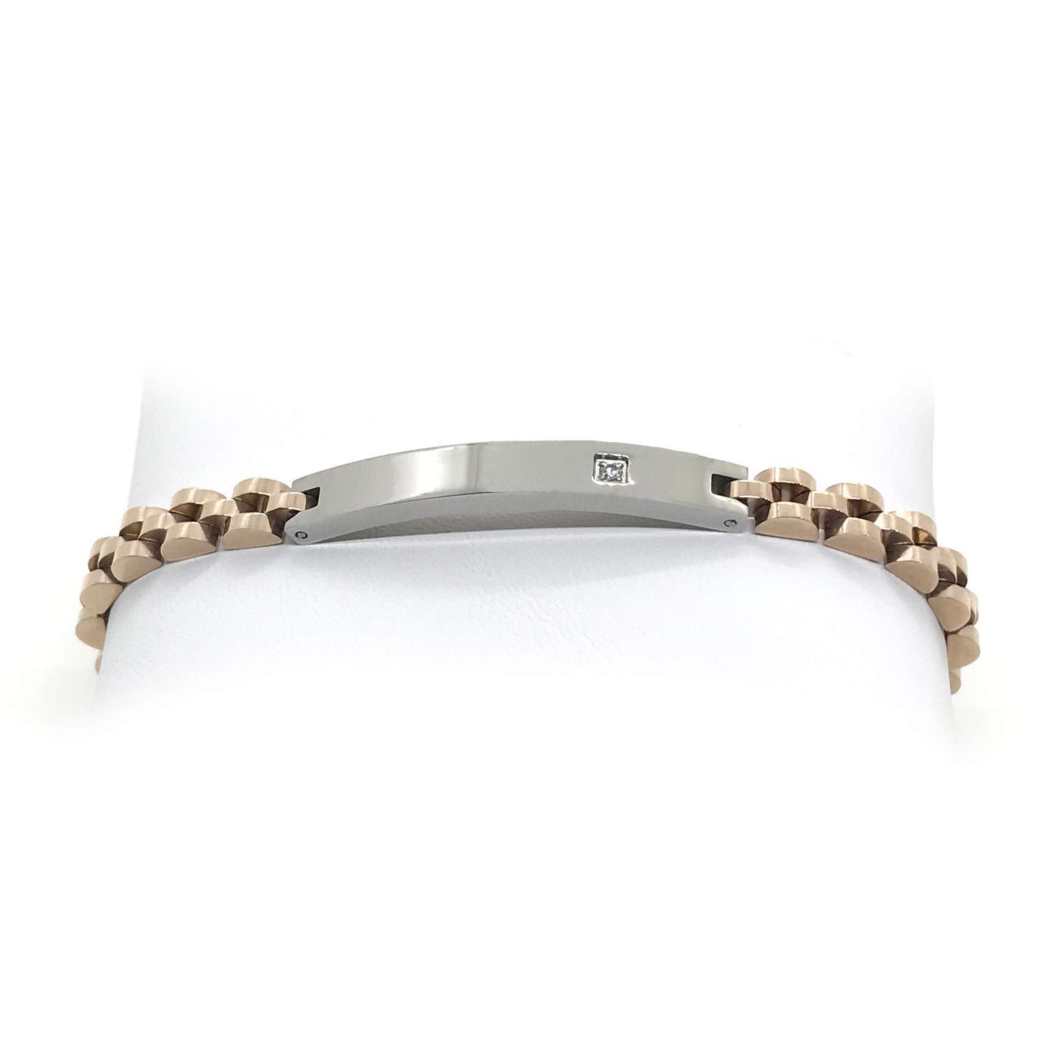Rose Gold Links & Silver Bar Plate Crystal Embedded Bracelet